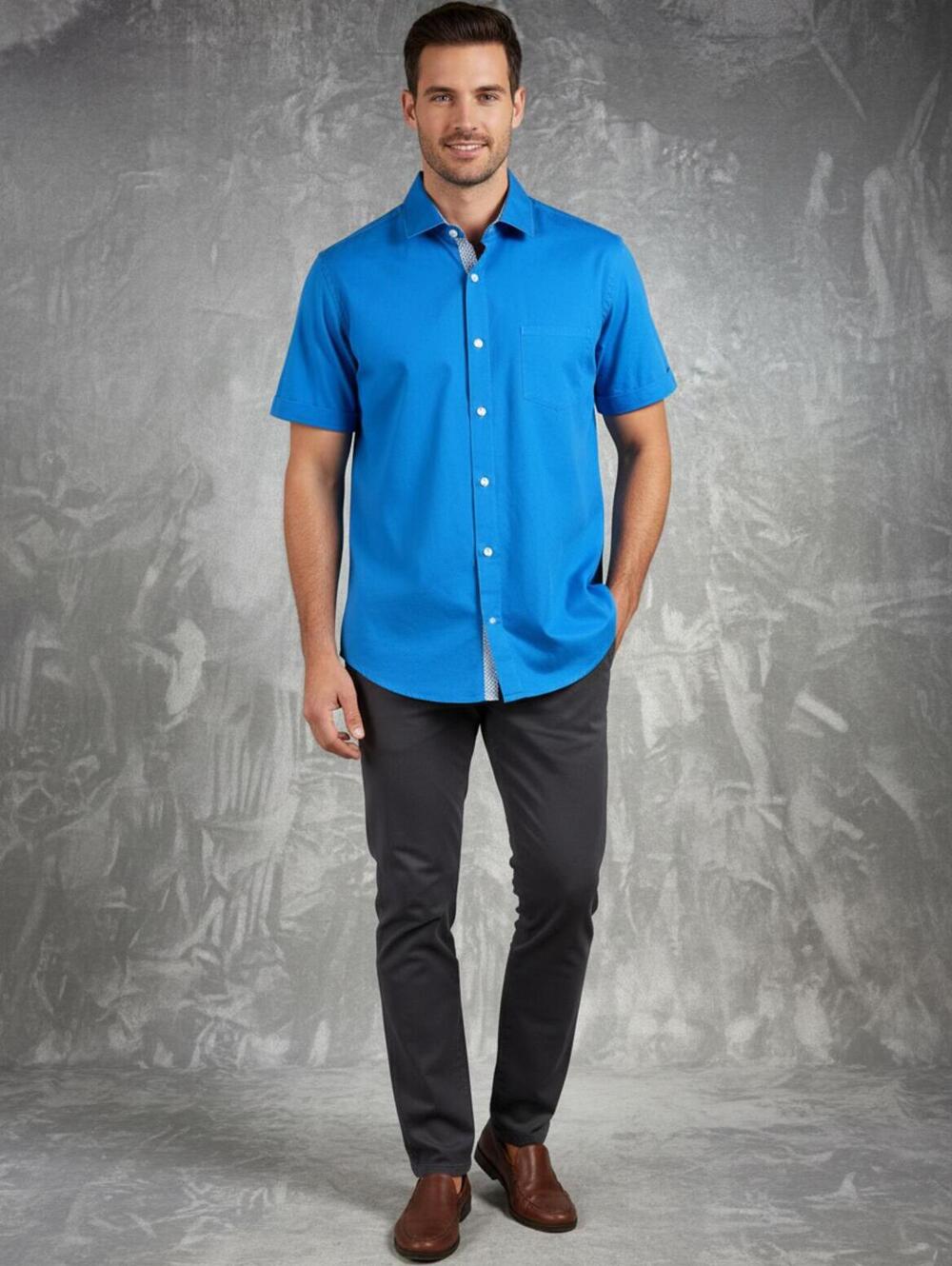 Alex Vando Men's Short Sleeve Button-Up Shirt Blue Size L‎